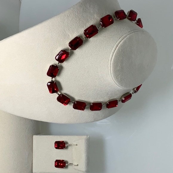 COPY - Ruby Red Statement Necklace and Earring Set - Picture 9 of 10